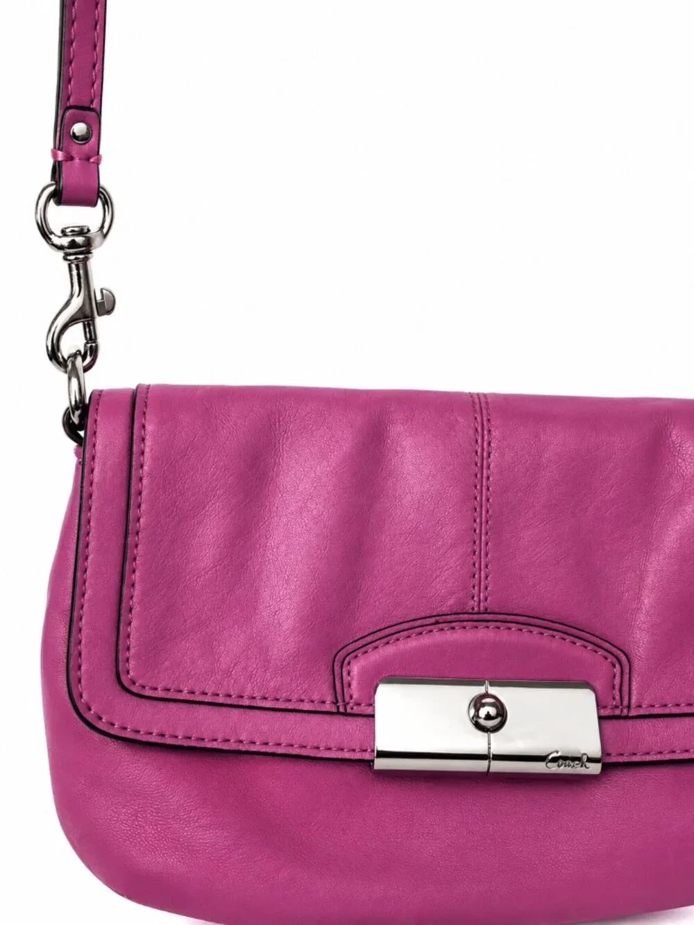 Coach 48986 Kristin Purple Leather Flap Wristlet Clutch Crossbody Bag Genuine